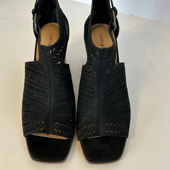 Indigo Rd. Boho Black Zip Back Peep Toe Block Heeled Sandals Sz 9.5 M - Picture 3 of 8